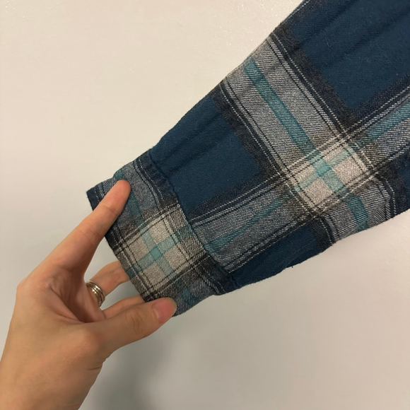 Men's Goodfellow & Co Casual Button Down flannel Shirt XL Teal Plaid - Picture 4 of 5